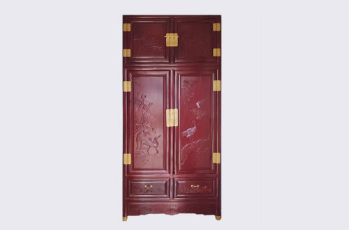 宽城高端中式家居装修深红色纯实木衣柜